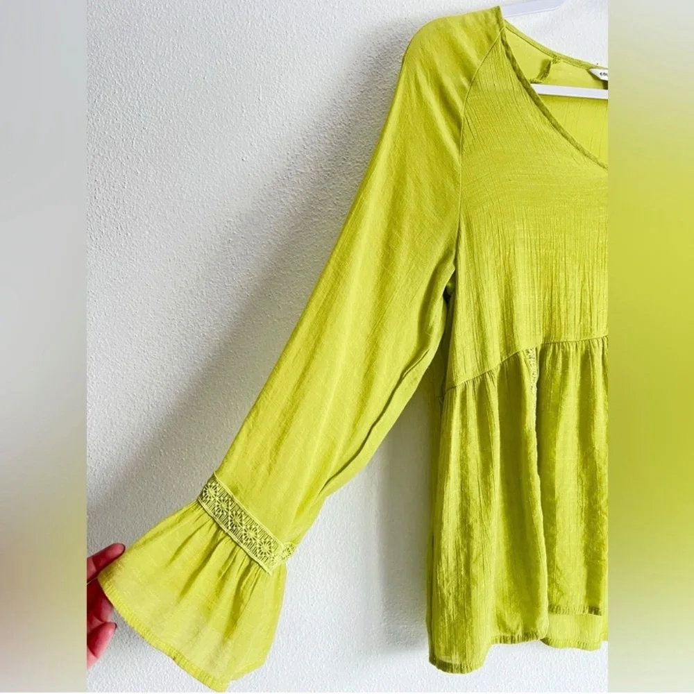 Counterparts Long Sleeve Gauze Sheer Boho‎ Peasant Fairy Citrine Green Top L